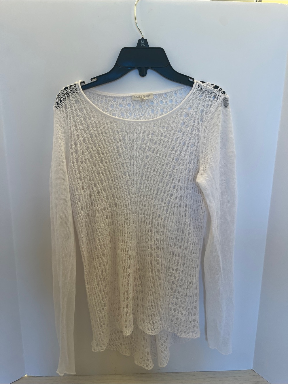 Eileen Fisher White Open-Knit Sweater organic linen